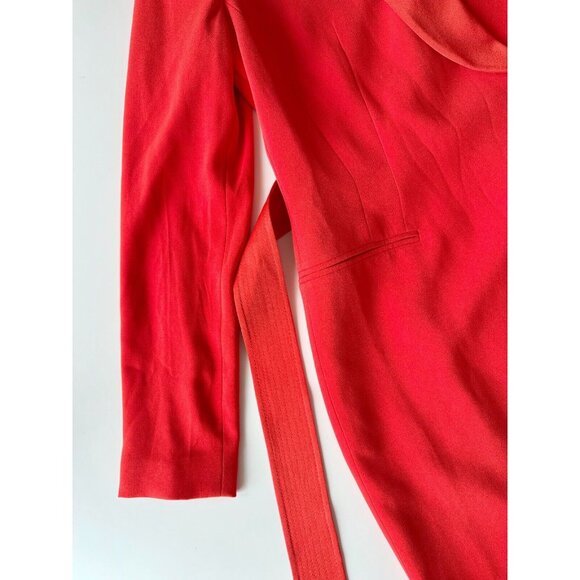 KAREN MILLEN Tomato Red Crepe Satin Tailored Tuxedo Wrap Mini Dress, Size 6 - Picture 9 of 15